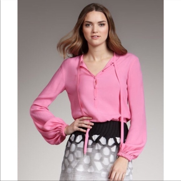 Diane Von Furstenberg Whitney Relaxed Fit Flowy Bishop Sleeve Blouse Top - Picture 1 of 5